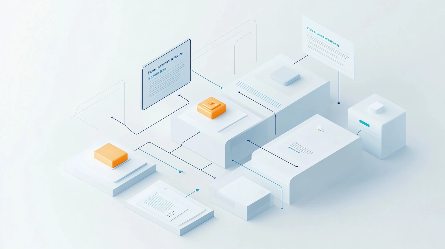 abstract ai design workflow with mockup elements and floating UI cards